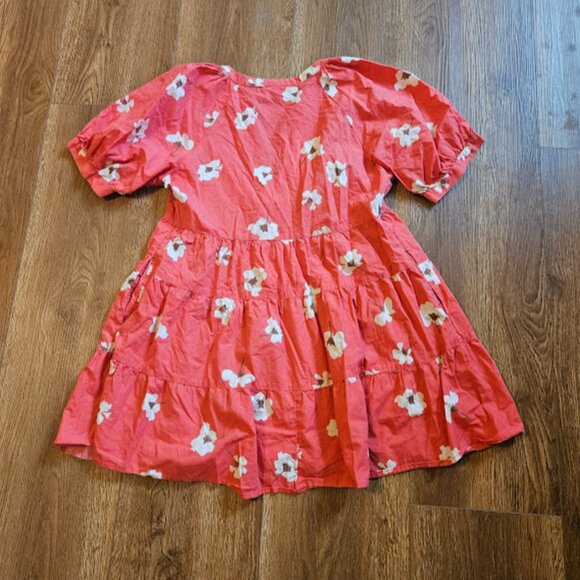Universal Thread Mini Dress Women Small Pink Coral Floral Puff Sleeve Tiered - Picture 8 of 9